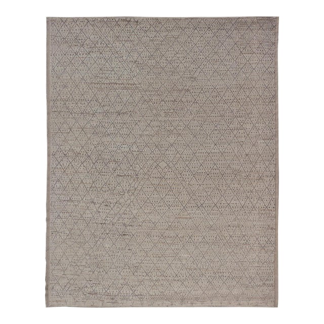 Modern Moroccan Rug in Wool With All-Over Diamond Design by Keivan Woven Arts 10'5 X 13'10 For Sale
