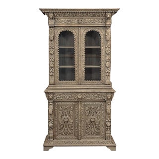 19th Century French Renaissance Revival Carved Bookcase in Stripped Oak For Sale
