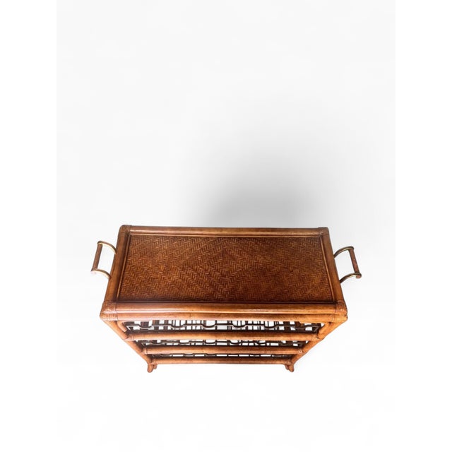 Wood 1990s Maitland-Smith Rattan & Bamboo Bar Cart / Wine Rack With Removable Tray For Sale - Image 7 of 14