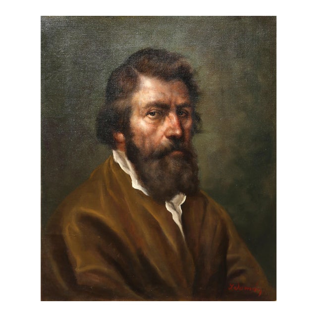 Man, Unknown Artist Oil on Canvas, Signed 'g. Domay' Lower Right For Sale