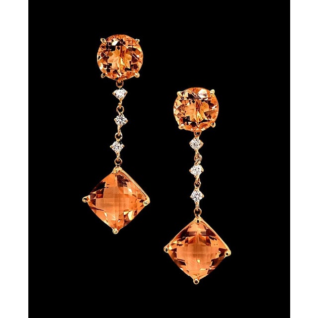 Custom made Natural Finely Faceted Quality Morganite and Diamond Earrings set in 14k yellow Gold with a total ct weight of...