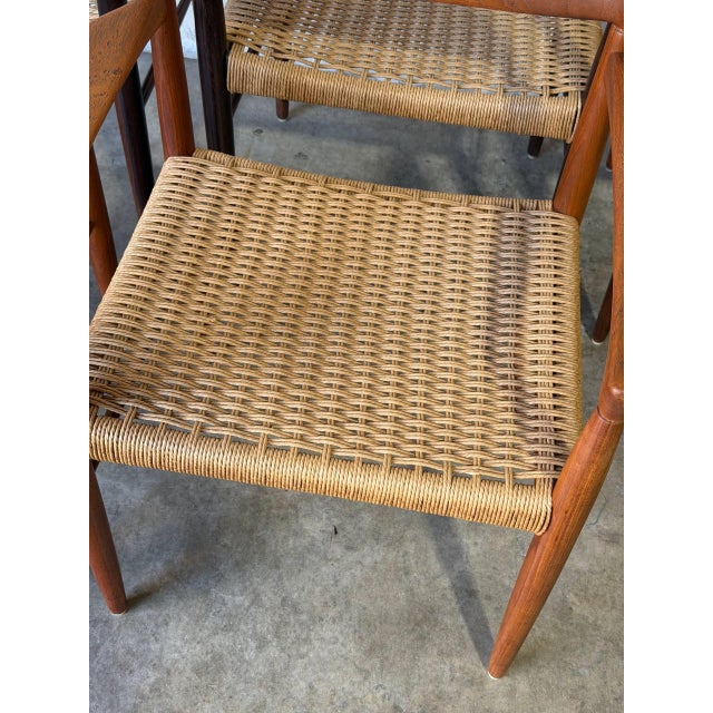 Brown In Style of h.w. Klein for Bramin Teak and Rosewood Woven Cord Dining Armchairs Set of 6 Danish Mid-Century Modern 1960s For Sale - Image 8 of 10