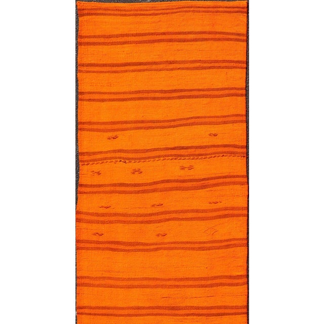 Textile Vintage Turkish Kilim Runner With Vibrant Orange Stripes and Rustic Charm 2'9"x12'0" For Sale - Image 7 of 10