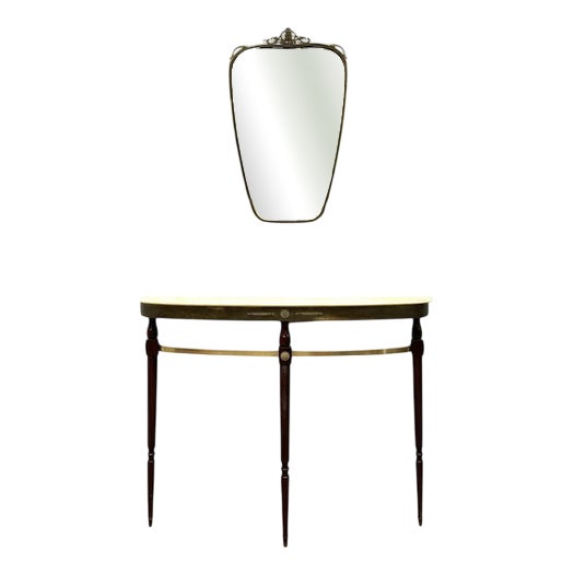 Mid-Century Modernist Console Table with Mirror in Brass, 1950s, Set of 2 For Sale