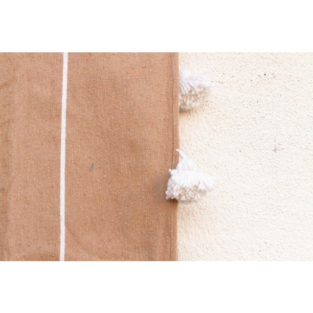 Moroccan Desert Sand Striped Moroccan Pom Pom Blanket For Sale - Image 3 of 7