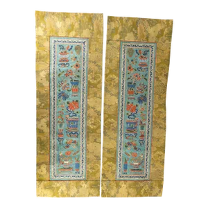 19th Century Pair of Chinese Silk Embroidered Forbidden Stitch Textile Panels
