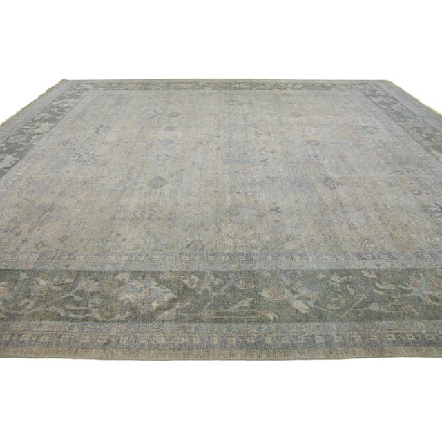 2010s Gray Indian Modern Mahal Square Wool Rug Handmade With Allover Motif by Apadana For Sale - Image 5 of 9