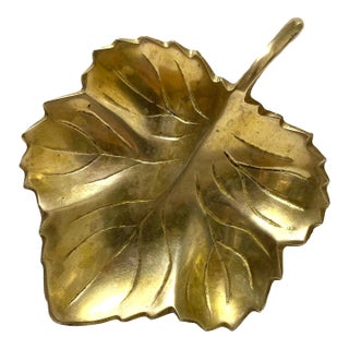1960s Brass Maple Leaf Trinket Dish Ring Holder For Sale