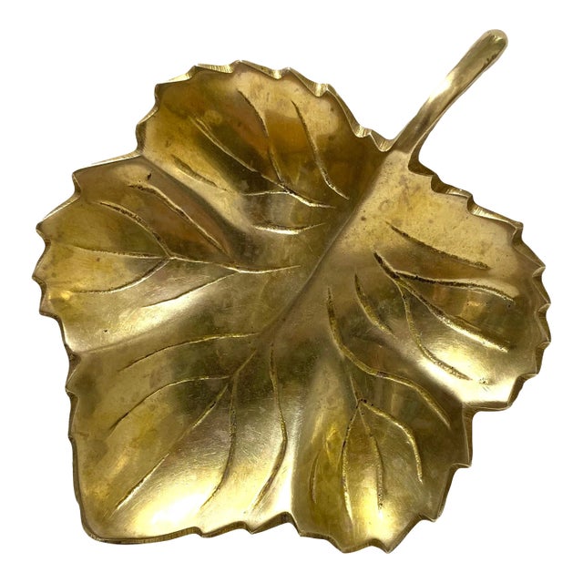 1960s Brass Maple Leaf Trinket Dish Ring Holder For Sale