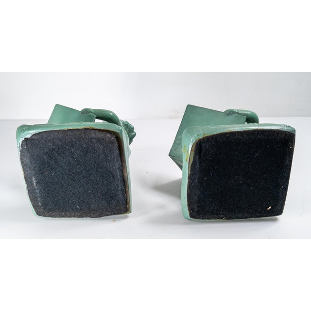 Early 20th Century Art Deco Pair of Verdigris Green Bookends of Girls Reading Attributed to FrankArt For Sale - Image 15 of 16