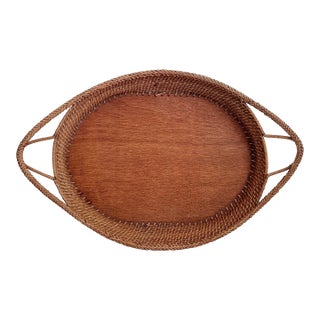 Large Antique Oval French Wicker Tray For Sale