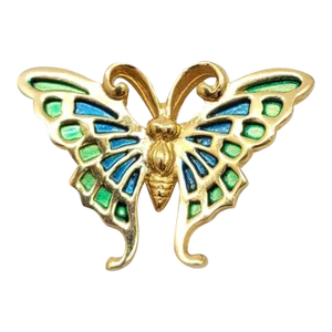 Vintage Circa 1971 Signed Napier Green & Blue Enamel Butterfly Brooch