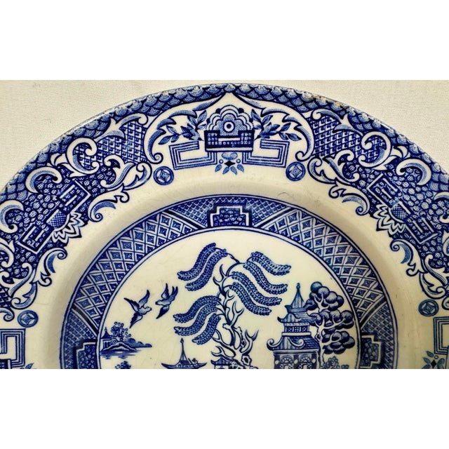 Ceramic Vintage Blue Old Willow Dessert Plate by English Ironstone Tableware, LTD - Made in Staffordshire, England - Circa 1970 For Sale - Image 7 of 11
