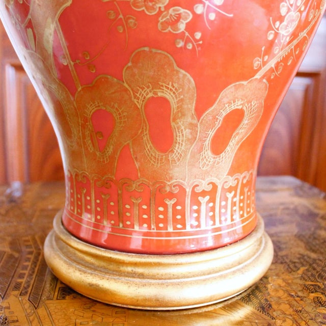 Chinese Red and Gilt Decorated Ginger Jar Lamp For Sale - Image 11 of 12