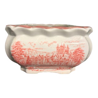Vintage Ceramic Rectangular Planter Plant Pot White Pink European City Design For Sale