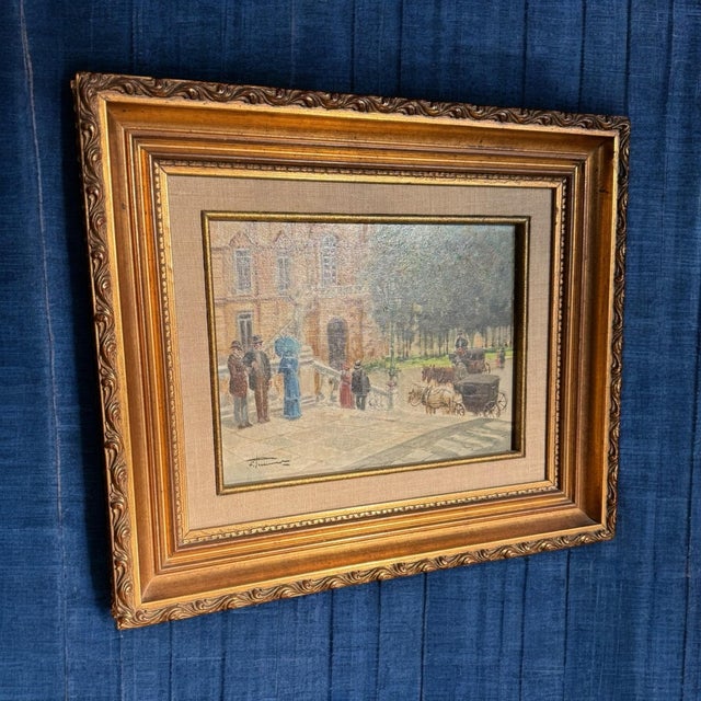 Original Signed Oil Painting Francesco Tammaro Gold Frame Paris Street Scene For Sale - Image 6 of 17
