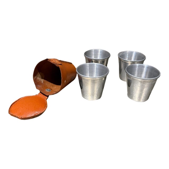 Stainless Steel Travel Shot Glass Nested in Leather Pouch Canada MCM For Sale