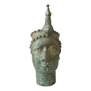 Benin Bronze Brass Head of Oba Nigeria African 7.5" H For Sale