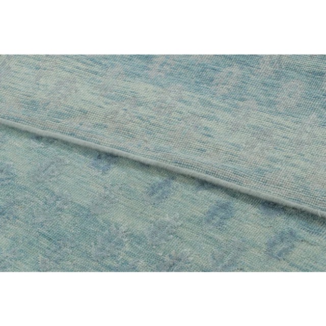 Celadon Contemporary Block Print Floral Natural Silk Runner by Rug & Kilim, India For Sale - Image 8 of 8