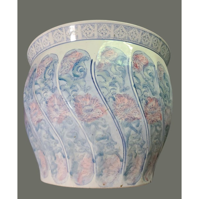 Mid 20th Century Vintage Asian Floral Large Fish Bowl Jardinière Planter Painted Pastel Colors For Sale - Image 5 of 8