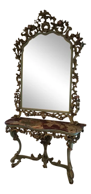 Italian Venetian Baroque Mirror and Console Table - 2 Pieces