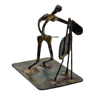 Mid 20th Century Mid Century Modernist Copper Metal Signed Sculpture of Artist at Easel For Sale
