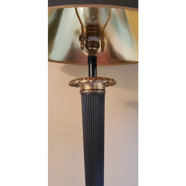 Neoclassical Vintage Black & Gold Empire Torch Style Table Lamp For Sale - Image 3 of 8
