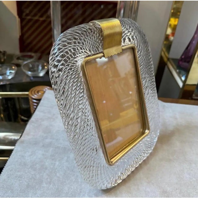 Mid-Century Modern 1980s Barovier Style Art Deco Murano Glass and Brass Rectangular Picture Frame For Sale - Image 3 of 9