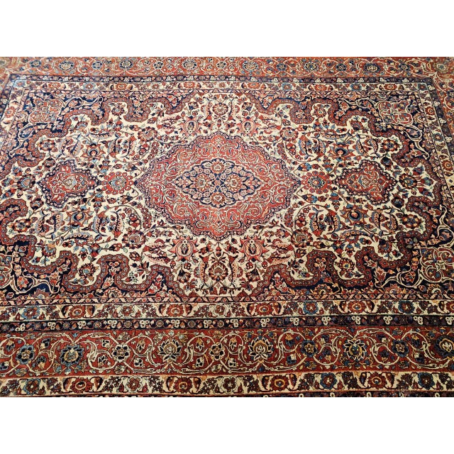 1900 - 1909 Vintage Persian Isfahan Rug, Hand-Knotted Wool, Floral Pattern, Ivory & Red, 8x12 For Sale - Image 5 of 18