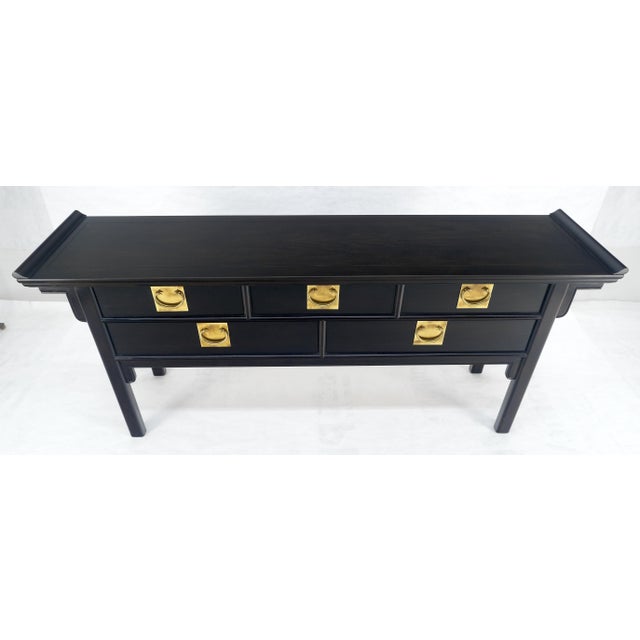 Black Lacquer Asian Inspired Horse Shoe Handles 5 Drawers Rolled Edges Sideboard For Sale - Image 14 of 18