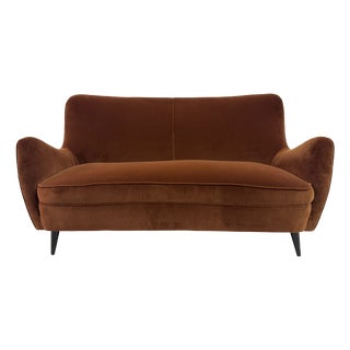 Italian Curved Sofa in Cotton Velvet, 1950s For Sale