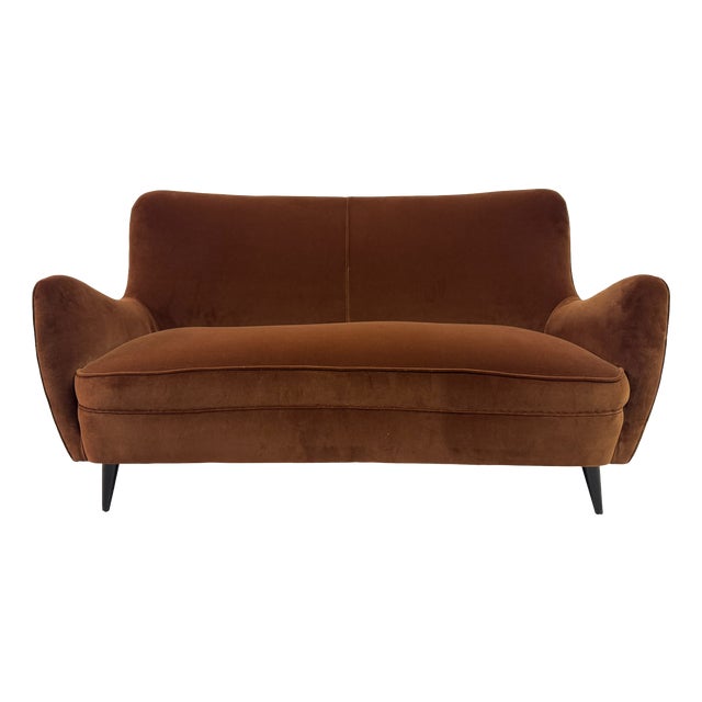 Italian Curved Sofa in Cotton Velvet, 1950s For Sale