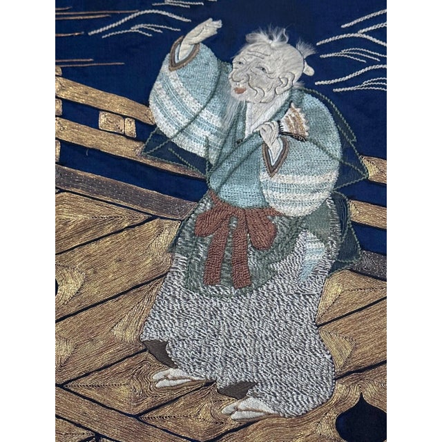 Japanese Framed Antique Japanese Embroidery Fukusa Panel Takasago Legend For Sale - Image 3 of 12