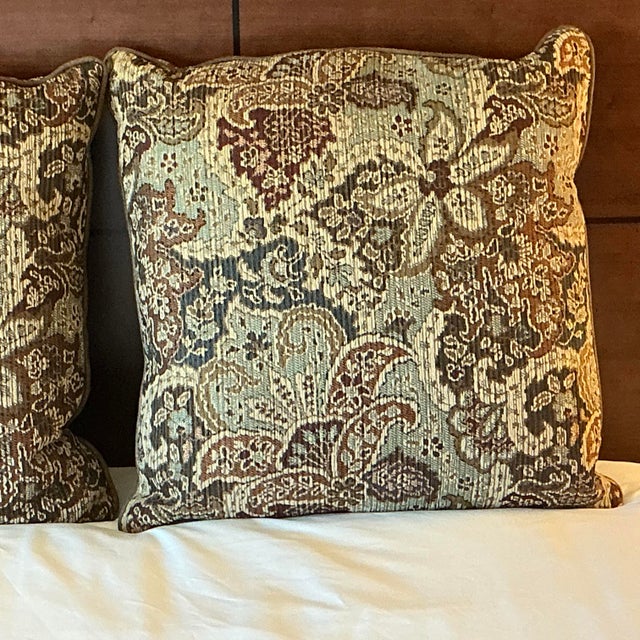 Brown 1980s Vintage Traditional Boho Chic Tapestry Style Paisley Pillows - A Pair For Sale - Image 8 of 12