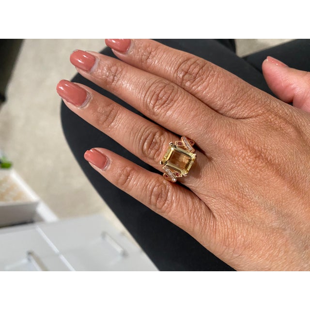 Orange 3.93 Carat Citrine Sapphire Diamond Rose Gold Bridal Ring For Sale - Image 8 of 8