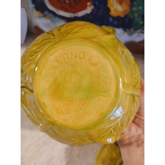 Ceramic 1960s Spring Cabbage Lettuce Turain Serving Bowl W Lid & Plate Green Ceramic Cottage Farm Easter For Sale - Image 7 of 15