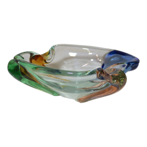 Large Vintage Hand Blown Murano Art Glass Cigarette Cigar Ashtray Italy Rainbow