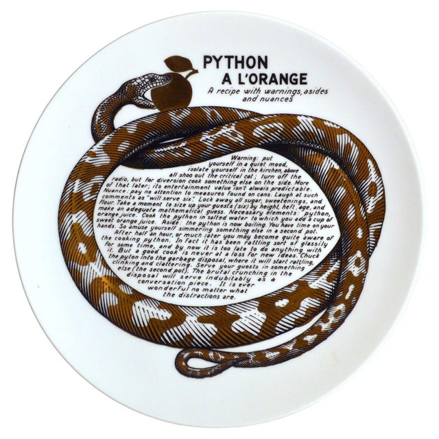 Ceramic Fornasetti Fleming Joffe Recipe Plate, Python a L’Orange Italy, 1967–1974 For Sale - Image 7 of 10