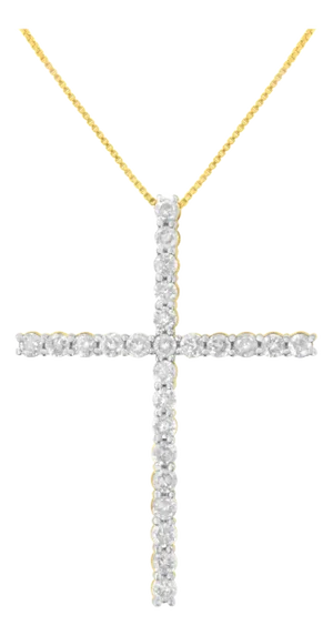 10K Gold Plated .925 Sterling Silver 2 1/2 cttw Diamond Cross Pendant Necklace (H-I, I2-I3)