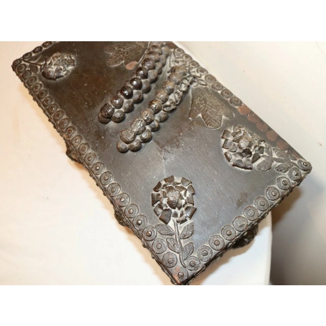 Rare Quality Antique 1800s Victorian Handmade Floral Wood Box Sculpture Folk Art For Sale - Image 11 of 12