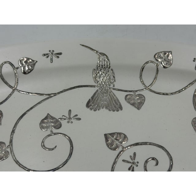 1980s Emilia Castillo Taxco Porcelain & Pure Silver Hummingbird Serving Platter For Sale - Image 15 of 18