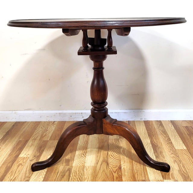 Antique English 19th C Mahogany Queen Anne Round Birdcage Tilt & Turn Top Table For Sale - Image 10 of 18
