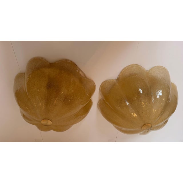 1980s Mid-Century Modern Golden Murano Glass Floral Flush Lamps - a Pair For Sale In New York - Image 6 of 16