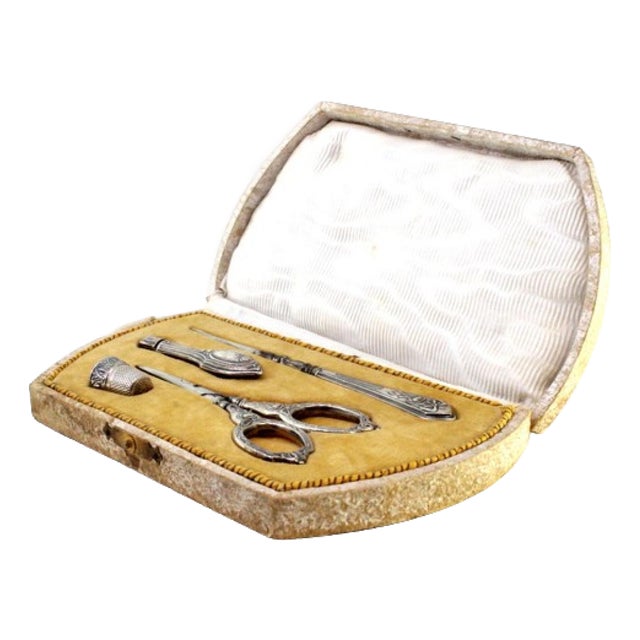 Silver Sewing Set with Original Case, Set of 4 For Sale