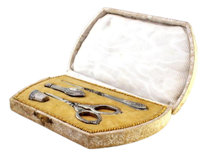 Silver Sewing Set with Original Case, Set of 4