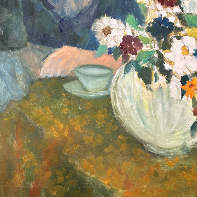 Impressionist 1950’s Impressionist Woman in Hat With Bouquet of Flowers Portrait Painting For Sale - Image 3 of 5