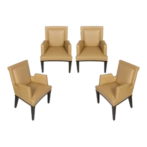 Set of Four Custom Jonas Faux Leather Arm Chairs