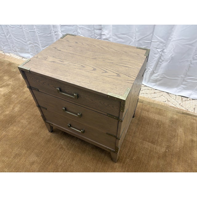 2020s Rh Cayden Campaign Closed Nightstand – 26” Waxed Grey Oak With Pewter Hardware For Sale - Image 5 of 18