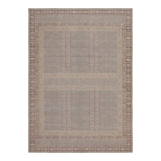 Rug & Kilim’s Tribal Style Rug With Mauve and Pastel Blue Geometric Patterns For Sale
