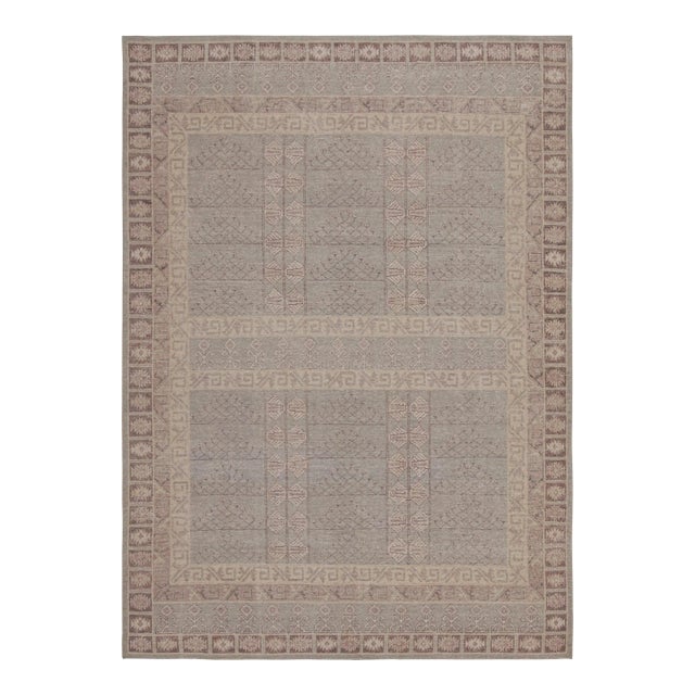 Rug & Kilim’s Tribal Style Rug With Mauve and Pastel Blue Geometric Patterns For Sale